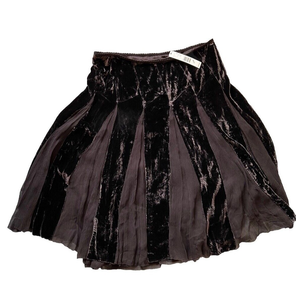 Elie Tahari Sydney Skirt 10 Walnut Rayon Silk Blend NWT Lined Zip Velvet Sheer